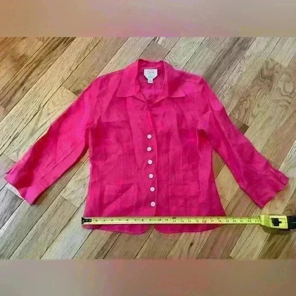 Talbots Irish Linen Pink Button Front 3/4 Sleeve Lightweight Blazer Womens Sz 8 - Picture 8 of 11